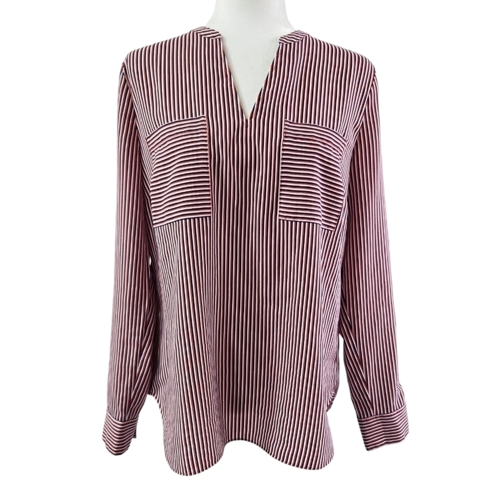 Cabi 5335 Franklin Red White Blue Striped Split Neck Patriot Americana Blouse